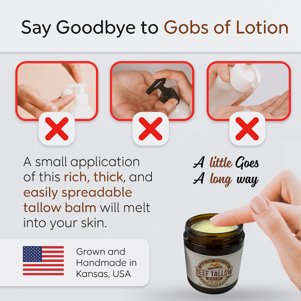 Grass Fed Beef Tallow Balm - 8 oz - Made in USA - Organic Grass Fed and Finished - Moisturizing Skin Care