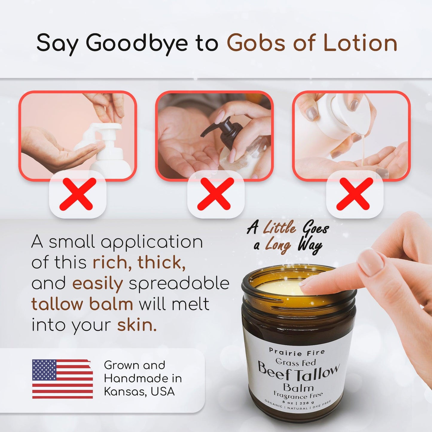 Grass Fed Beef Tallow Balm - 8 oz - Made in USA - Organic Grass Fed and Finished - Moisturizing Skin Care