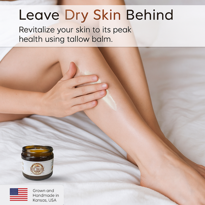 Grass Fed Beef Tallow Balm - 8 oz - Made in USA - Organic Grass Fed and Finished - Moisturizing Skin Care